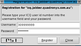 figure 15: PSI - ICQ Registration