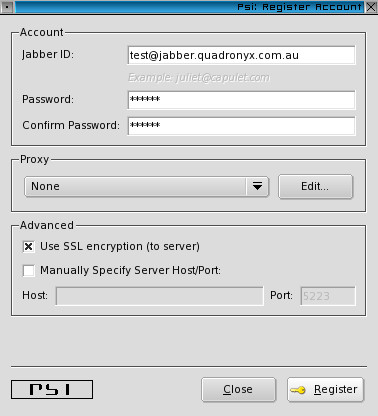 figure 4: PSI - Register Account